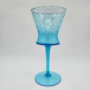 MCM Empoli Italy Azure Blue Long Stem Hand Blown Art Glass Scalloped Rim Vintage